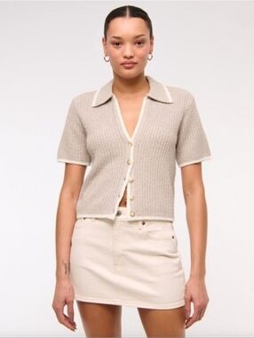 The Abercrombie & Fitch Short- Sleeve Crochet-Style Polo  textured sweater